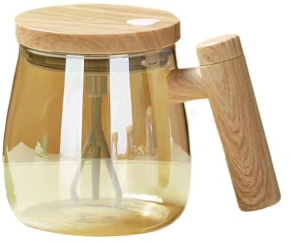 Tasse à agitation automatique de 400ML, Portable, alimentée par batterie, grande capacité, poignée en bois, électrique, verre à mélange automatique, tasse à café, lait en poudre, transparente 400ML/47