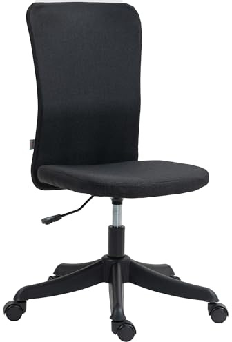 HOMCOM Silla de Escritorio sin Brazos Silla de Oficina Giratoria Tapizado en Lino Sintético con Altura Ajustable para Estudio Dormitorio Tocador Carga 120 kg Negro