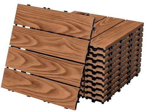 ECD Germany Dalles de Terrasse WPC 30 x 30 cm/22 pièces = 2 m², Marron Clair, Aspect Bois, avec Système Clipsable et Drainage, Antidérapant, Intérieur/Extérieur, Carreaux de Jardin Revêtement de Sol