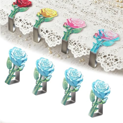 Rose Table Cloth Clips-Heavy Duty Tablecloth Holder Clips&Table Clamps for Outdoor Picnic Tables,Table Clips for Tablecloths on Thick Tables;Windproof-Proof Clips for Camping Wedding 4 Pcs (Blue)