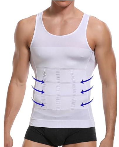 JiaYouLC Men Compression Vest Slimming Body Shaper Undershirts Waist Trainer Tight Shapewear (WhiteA, 2XL)