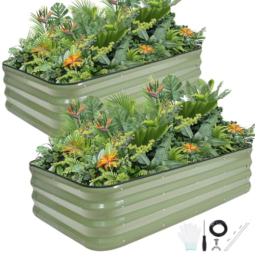 Upphöjd trädgårdssängsats | 4-i-1 justerbara galvaniserade planteringslådor för grönsaker, blommor | 30 cm höga, flera storlekar (5 x 9 x 3 fot, 1,2 x 1,2 x 0,3 m, 6 x 0,6 x 0,3 m, 7 x 0,3 x 0,3 m) |