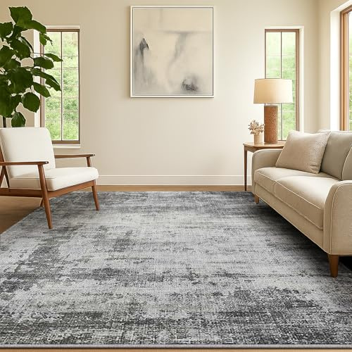 SOANNY Alfombra 140x200 cm, Moderno Abstracto, Super Suave, Lavable, Antideslizante, Gris Ceniza