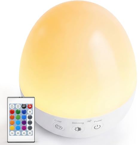 Auxmir Lámpara de Mesita de Noche LED 3000mAh, Táctil y Remoto | Batería Recargable USB-C, 13 Colores RGB, 5 Modos, Temporizador, Función Memoria y Gancho, Ideal para Lactancia y Bebés