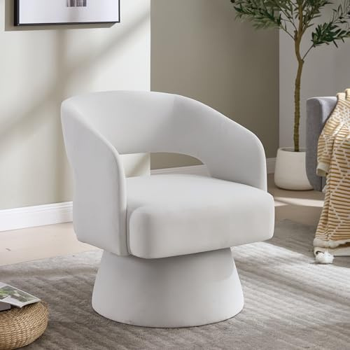 JCFEIDQW Sillón giratorio para salón, sillón redondo, sillón dormitorio, silla acento giratoria de 360 grados, respaldo abierto, acolchado de espuma suave, pie giratorio de metal para sala de estar