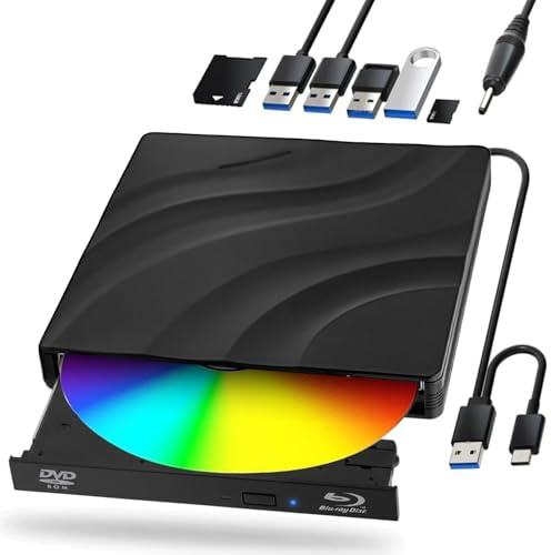 Lefunpets Unità Blu-ray esterna con USB 3.0 Tipo-C Portatile Blu Ray Drive Portatile 3D CD DVD Masterizzatore ottico Bluray Drive per PC Portatile Desktop Windows 11 10 Mac OS