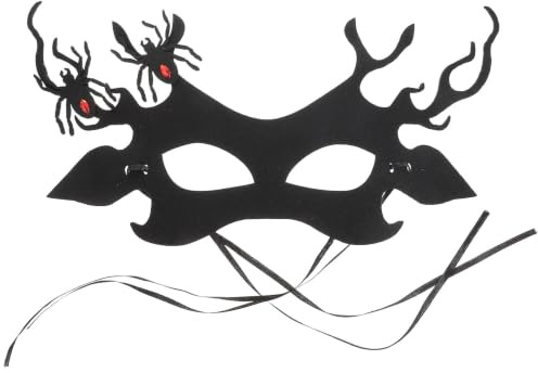Tofficu Demi-masque Noir en Tissu Non Tissé Motifs Araignée et Bois de Cerf, Style Gothique Confortable pour Festivités Halloween et Banquets