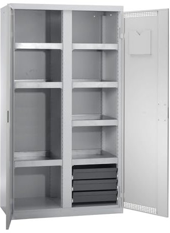 kaiserkraft | Armadio ecologico con ante forate | alt x largh x prof 1800 x 1000 x 500 mm | 7 ripiani a vasca | grigio chiaro/grigio chiaro