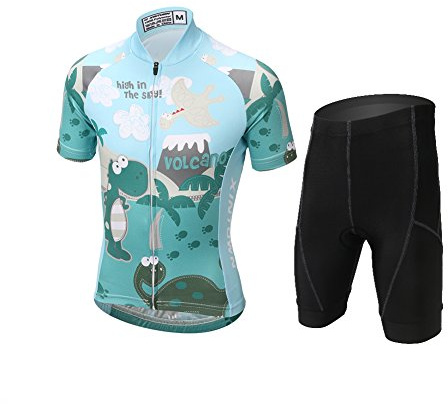 Completo da ciclismo, unisex, per bambini, composto da maglia a maniche corte + pantaloncini imbottiti), Bambino, Volcano, 4-5 anni
