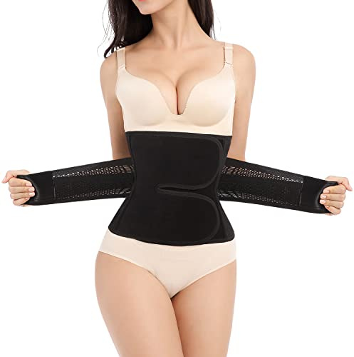 Trendyline Postpartum Belly Band,C Section Belly Binder Wrap,Abdominal Binder Post Surgery Girdle,Tummy Tuck Postpartum Essentials Waist Trainer Black