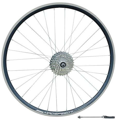 Madspeed7 QR 700c 28 (ETRTO 622x19) Hybrid Bike REAR Wheel + 8 speed Freewheel (11-32t) - Rim & Disc Brake Compatible - Sealed Bearing Hub (Very Smooth hub) - Double Wall – 32x Silver Spokes