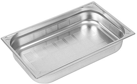 VOGUE DW462 304 - Padella perforata in acciaio INOX 1/1, capacità 13,5 l, 100 x 325 x 530 mm, colore: Argento