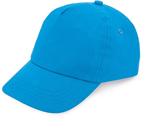 Makio Casquette Beisbol pour enfant et fille 5 panneaux de couleurs vives. 100% coton, avec orifices ventilation fermeture réglable 4 à 13 ans, bleu clair, taille unique 30