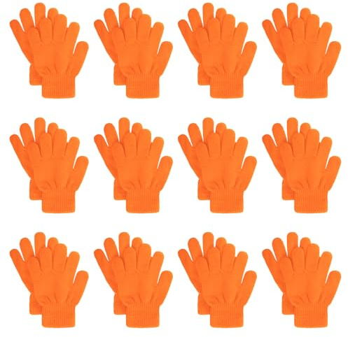 jiebor 12 Pairs Kids Warm Winter Knit Gloves for Boys Girls Children Orange