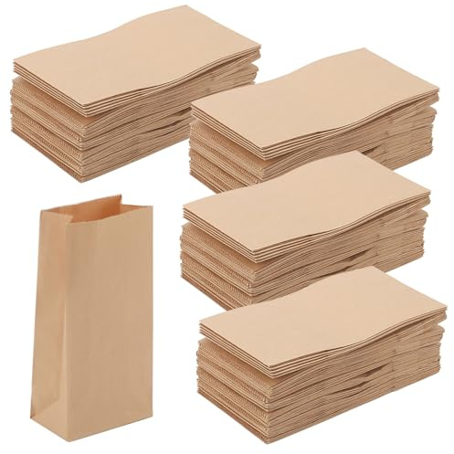 MUKCHAP 200 PCS 18.5 x 9 x 5.5cm Kraft Paper Bags, 7 x 3.5 x 2 Inch No Handles Brown Paper Food Bags, Small Paper Lunch Bags for Grocery, Party