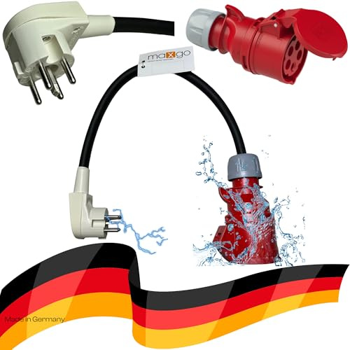 maxgo Adapter-Kabel Perilex Winkelstecker auf 16A CEE-Kupplung Kraftstromadapter PCE 400V H07RN-F 5G2,5mm² Gummischlauchleitung Adapterstecker Starkstrom 0,5m