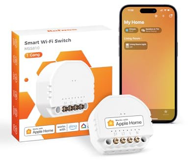 Refoss Mini Smart WLAN Relais Schalter, 1 Weg 1 Gang Lichtschalter mit Apple HomeKit, Alexa & Google Home, 2,4GHz, 250V 10A, 1 Stück(Erforderlich Neutraldraht)