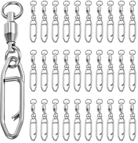 Sorcristy 30PCS Speed Clips for Fishing Lures with Swivels Fishing Power Clips Ball Bearing Swivels Change Quickly Topwater Speed Clip for Freshwater & Saltwater (Silver, 1.18 × 0.20 Inches)