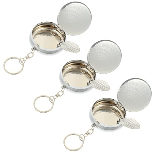 Beaupretty 3pcs Portable Pocket Ashtrays with Keychains Windproof Small Car Storage Boxes for Cigarette Ash Polished Silver Metal Cases for Travel and Daily Use