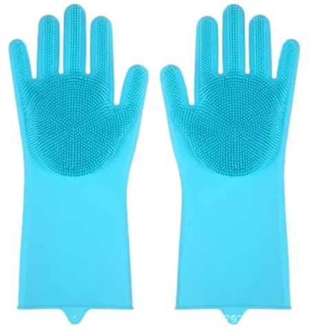 DKJAHSEK 2 pares de guantes limpieza reutilizables, silicona for lavar platos, for fregar resistentes al calor, for Para La Industria Del Agua, Jardinería, Agricultur(Blue)