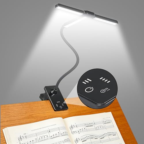 Briocht Rechargeable Music Stand Light, Clip-On LED Book Light with 4 Color Temperatures and 3 Brightness Levels for Each, 360° Flexible Lamp with Touch Screen Buttons for Piano, Guitar, Study