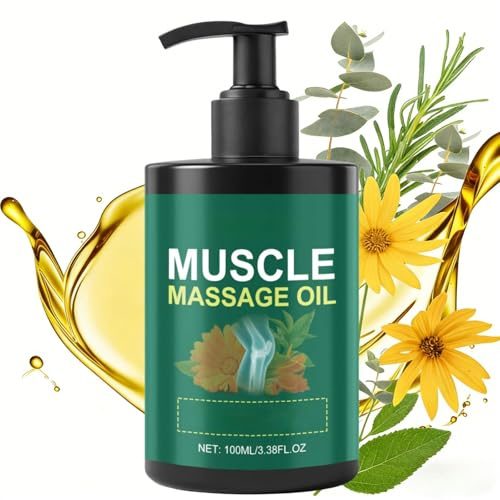 Sore Muscle Massage Oil for Massage Therapy with Arnica, Natural Body Oil for Fast-Absorbing Massage, Eucalyptus, Tea Tree Oil for Skin, Warming Massage Oil for Neck, Shoulder & Back,Spa Quality 100ML