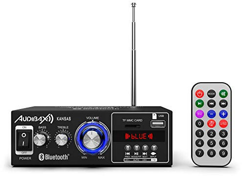 Audibax Kansas - Amplificateur Audio HiFi - Connexion Bluetooth - Puissance 40W + 40W - Entrées Microphone, SD et USB - Amplificateur HiFi Stéréo avec Lecteur MP3 et Radio FM