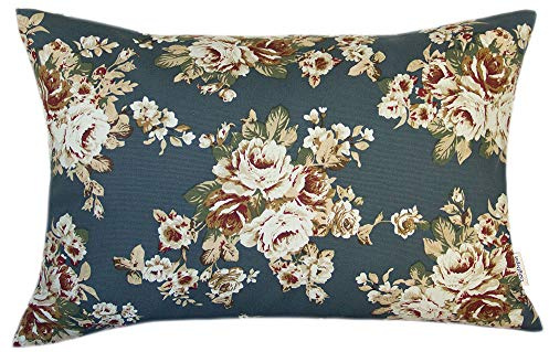 TangDepot 100% Cotton Handmade Heavy Decorative Throw Pillow Covers, Pillow Shams, 45 Color and 19 Size Options, Lumbar Pillow Shell, Pillowcase - (12x20, A05 Rose -Blue Bgcolor)