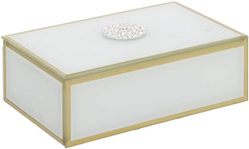 Rectangular Glass Trinket Box with Diamante Detailing and Gold Edge