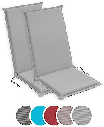 sleepling Hochlehner Auflagen 2er Set, Bequeme Gartenstuhlauflagen, Sitzauflagen Gartenmöbel 120x50 cm, 6 cm dick, waschbar, Befestigungsbänder, Silber