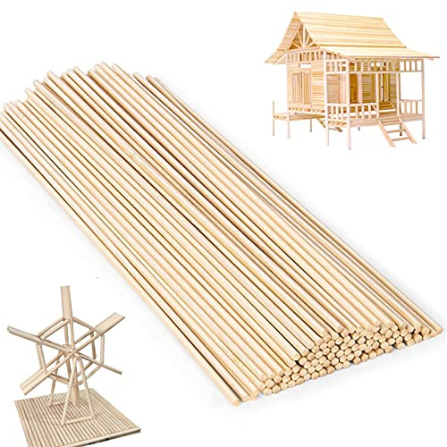 duoyif Holz Stock Zum Basteln, Holzstäbchen Holzstäbe Bastel Stock Runder Stock, Holz Sticks Rundhölzer Holzstäbchen Für DIY Modellbau Skulpturen Bastel Projekte, Länge 30CM Durchmesser 4MM, 60Stück