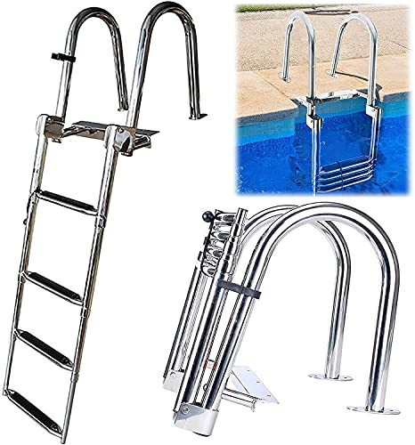 GLZXMQBP Badrumsstege båt poollstege rostfritt stål stege pool teleskopstege 4 steg vikbar båtstege, simstege med handtag och bred pedal för marin yacht swimming pool dock