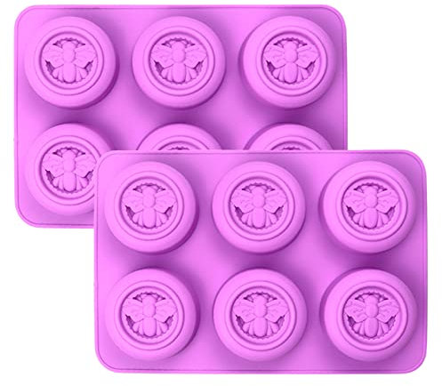 2 Stück Silikonseifenformen, 6-Hohlraum Bienensilikon Seifenform, Runde Bienenkuchenformen, für Handgemachte Seife Kuchen, Schokolade, Eiswürfel, Desserts, Kerzen