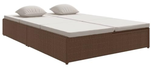 vidaXL Sonnenliege mit Auflagen Verstellbar Gartenmöbel Liege Gartenliege Liegestuhl Relaxliege Sonnenbett Doppelliege Poly Rattan Braun