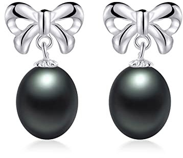 Bysonglezai Perlenohrringe Damen Ohrringe Ohrstecker Schmuck Mädchen Geschenke Ohrhänger Natürliche Süßwasserperle Süße Schleife Tropfen Ohrringe AAAA High Luster Perle Baumeln Ohrringe Schmuck 8-