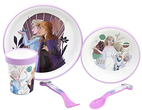 5-TEILIGES KINDERGESCHIRR MIT RUTSCHFESTEM BODEN. TELLER, SCHÜSSEL, 260ML GLAS UND BESTECK. BPA-FREI | FROZEN TRUST THE JOURNEY