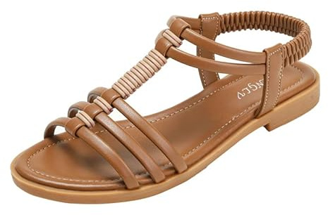 Spartiate Femmes Sandales Gladiateur Plat Été Élégance Confortables Romaines Bout Ouvert Plage Vacances Sandale Taille 35-42 EU (38,Marron)