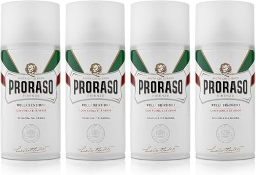 Proraso Schiuma da Barba Pelli Sensibili, 4 x 300ml, Schiuma barba Anti Irritazione con Estratti di Avena e Tè Verde, Made in Italy