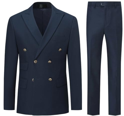 Allthemen Costume Homme 2 pièces à Double Boutonnage Veste Formel Colour Uni Casual pour Mariage Bleu Marine M