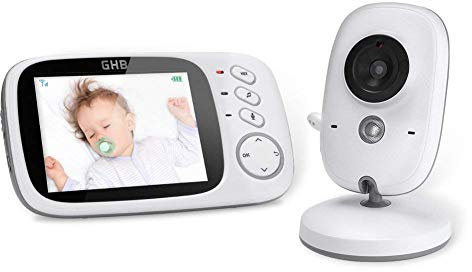 GHB Vigilabebés con cámara, monitor de bebé LCD de 3,2 pulgadas, visión nocturna, modo VOX, función de intercomunicación y canciones de cuna, modelo 2023 de 3,2 pulgadas