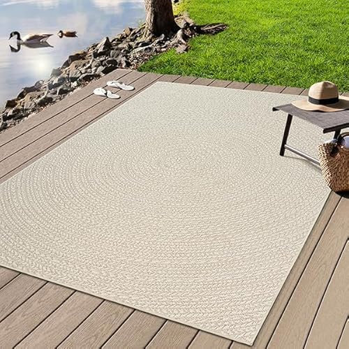 the carpet Kansas - robuster In- und Outdoor Teppich im natürlichen Jute-Look, wetterfest, geeignet für Terrasse und Garten, Creme, ca. 120 cm Rund