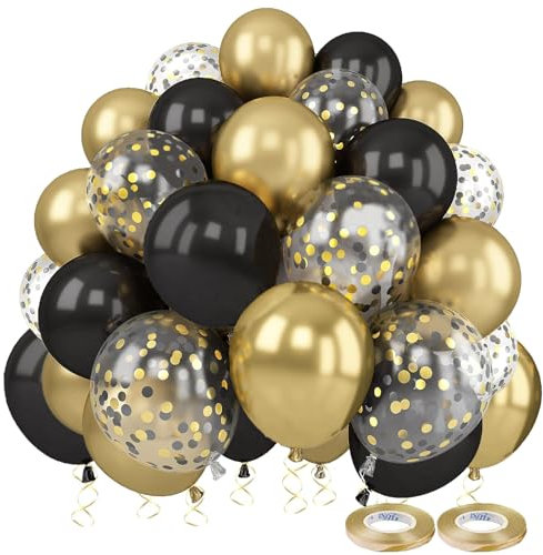 Luftballons Schwarz Gold, Dargds 55 Stück Luftballons Gold Schwarz Geburtstagsdeko mit Gold Konfetti Ballons, Deko Schwarz Gold für Hochzeit, Geburtstag, Jahrestag, Party Dekorationen