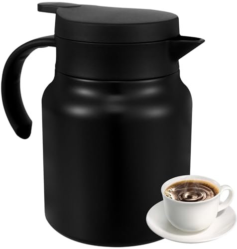 Thermal Coffee Carafe Jug,1 L Large Capacity Insulated Water Pitcher,Stainless Steel Insulated Tea Pot with Detachable Tea Strainer,Leak-Proof Vacuum Insulated Carafe for Coffee Tea Hot or Cold Drinks
