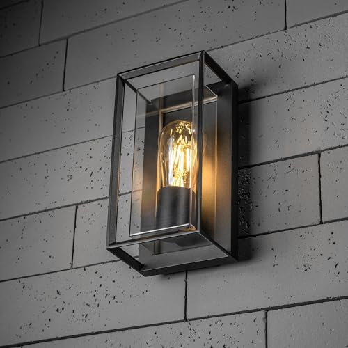 CGC Lighting Applique murale extérieure noire moderne, ampoule E27, alimentation secteur, jardin, porche, terrasse