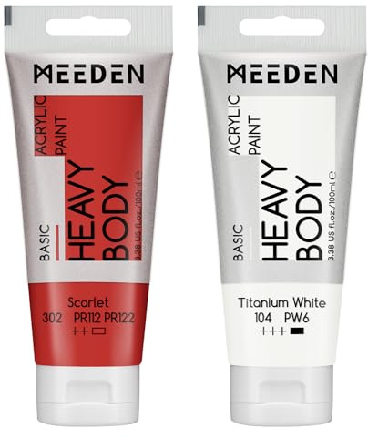 MEEDEN Acrylic Paint Scarlet Red: 100ml/3.38oz x 2 with Titanium White | Heavy Body Artist Acrylic Paint Set for Canvas, Wood & Craft, Non-toxic Creamy Art Paint with Titanium White for Mixing