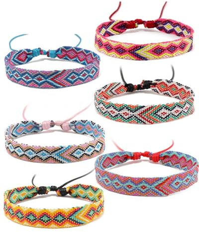 MOPZIJA 6PCS Boho Pulseras Tela, pulseras hilo,Pulseras de Hilo, Pulsera Amistad Amigas, Pulseras Mujer Cuerda, Pulsera Surf Universal para Hombres y Mujeres Ajustable y Resistente Al Agua