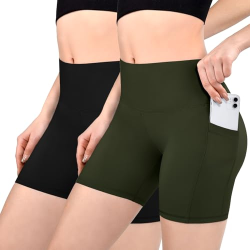 Sanpetix Cykelbyxor, dam, med fickor, hög midja, sportbyxor, dam, korta, sportshorts för gym