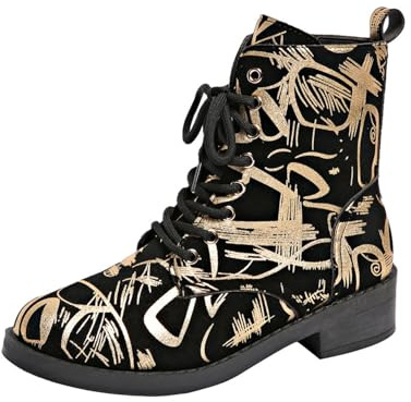 Women's Printed Short Boots Autumn and Winter Lace-up Combat Boots Ankle Boots Rose Skull Cartoon Pattern Gifts for Girls Women