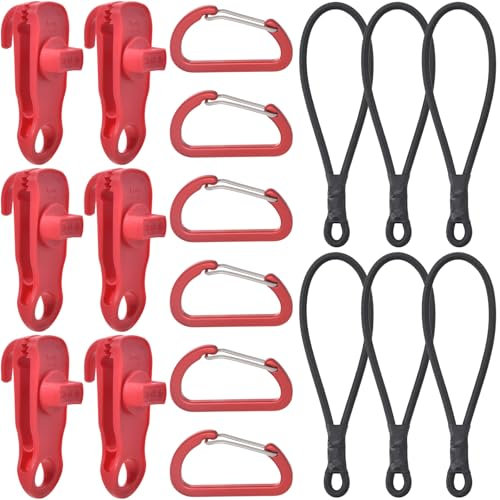XHTXHT 18 Planenspanner Clips Set,Zeltplane Clips Planenbefestigung,6 Duty Planenclips mit 6 Zelthaken,Tarp Clips Set für Plane Zeltplane Tarp Camping,Wohnmobil Zubehör(rot)
