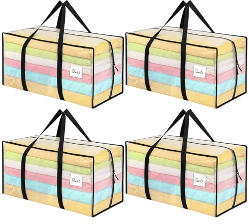 Dntorx 4 Pack 90L Moving Bags, Heavy Duty Moving Totes, Clear Waterproof Storage Bag with tag Window, Large Packing Bags with Zips for Clothes Storage Moving Travelling Camping